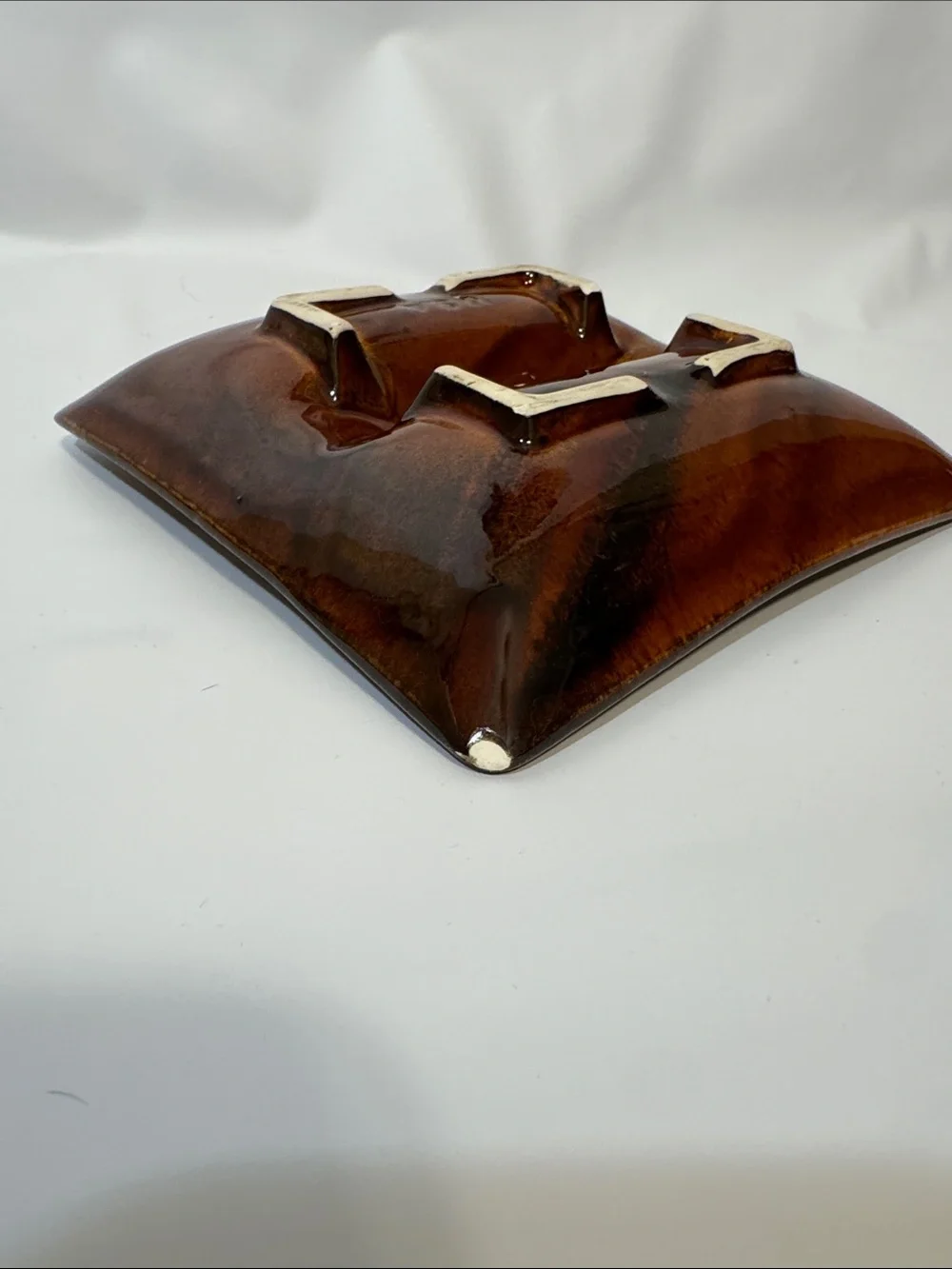 Vintage Mid-Century Modern Square Drip Glaze Ceramic Ashtray